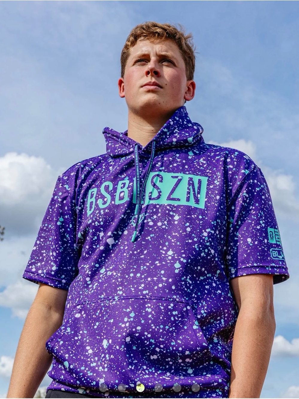 Baseball Lifestyle 101 Purple Speckle Short-Sleeve Hoodie NWT